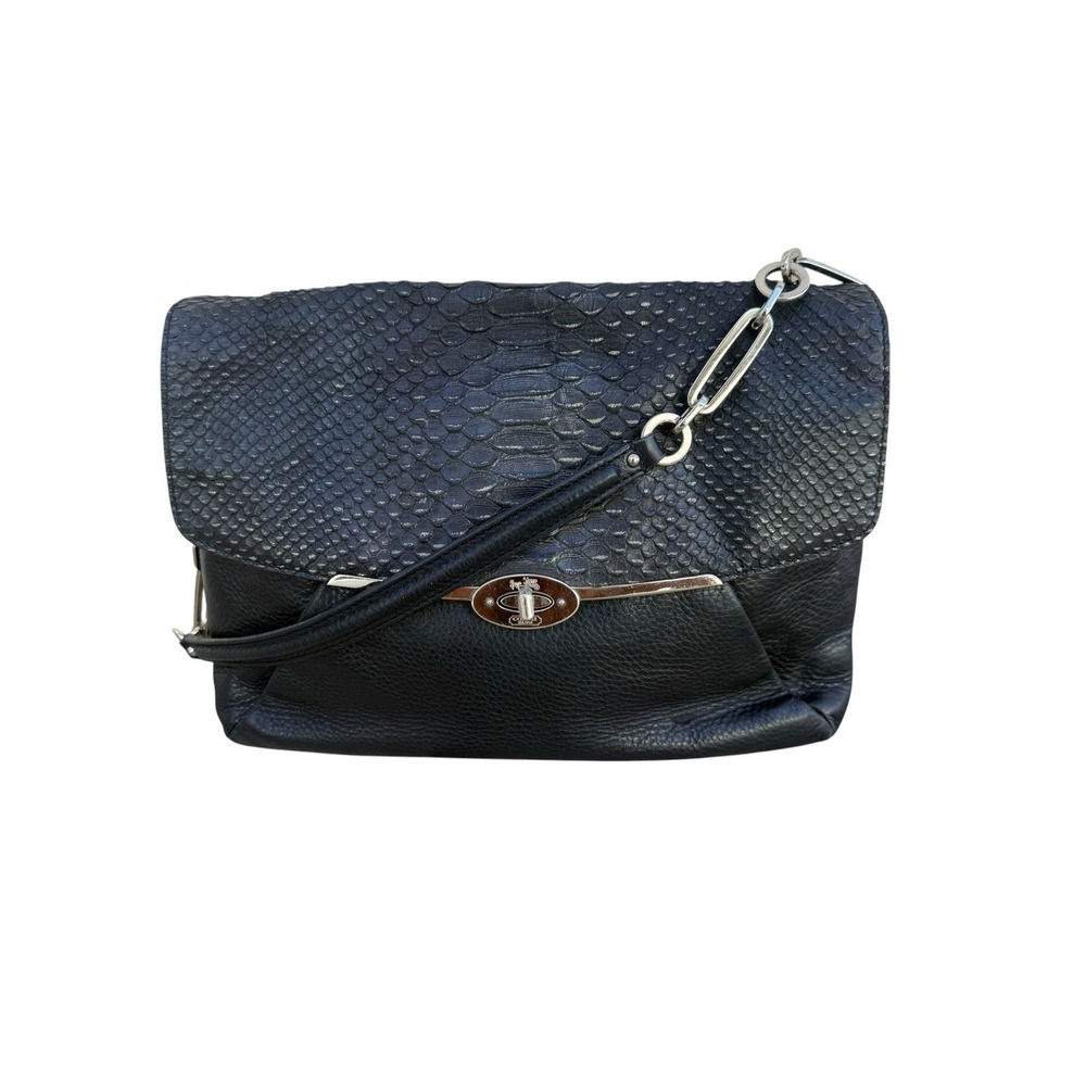 Coach Madison Shoulder Flap 26337 Black Glitter Python Leather Bag‎ Silver